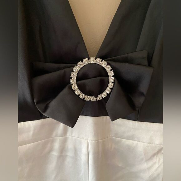 NBD Quenby Jumpsuit Black & Ivory satin bow accent one piece party Revolve L - Picture 10 of 13